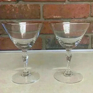 Fostoria Crystal Champagne Coupe Glasses "Engagement w/Platinum Trim"…Vintage
